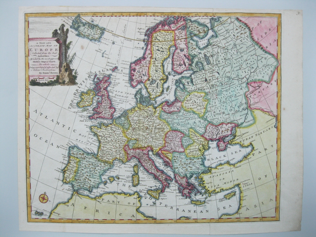 Mapa a color de Europa, 1747. Bowen